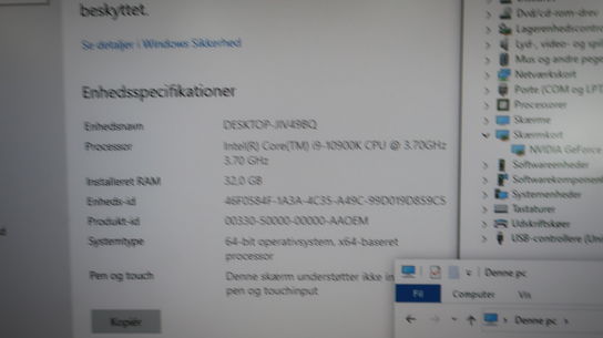 Stationær computer i9 - 32 GB RAM - 240 GB SSD - GTX 1050 Ti