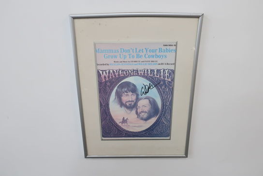 Signeret plakat "Mammas Don't Let Your Babies Grow Up To Be Cowboys" Waylon Jennings og Willie Nelson