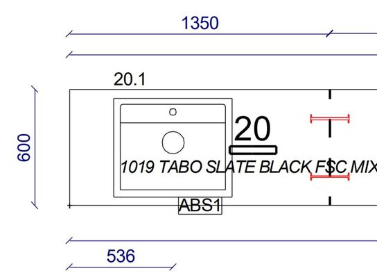 Bordplade laminat 20 mm m/vask