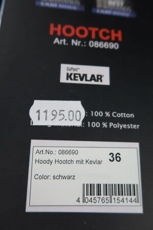 Hoody MODEKA Hootch m. Kevlar str. 36 - Sort (ubrugt)