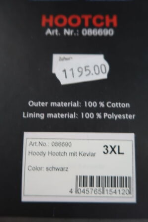 Hoody MODEKA Hootch m. Kevlar 3XL - Sort (ubrugt)