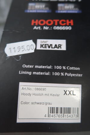 Hoody MODEKA Hootch m. Kevlar XXL - Sort/grå (ubrugt)