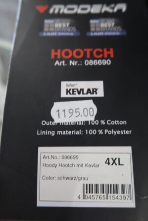 Hoody MODEKA Hootch m. Kevlar 4XL - Sort/grå (ubrugt)