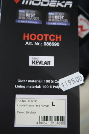 Hoody MODEKA Hootch m. Kevlar L - Sort (ubrugt)