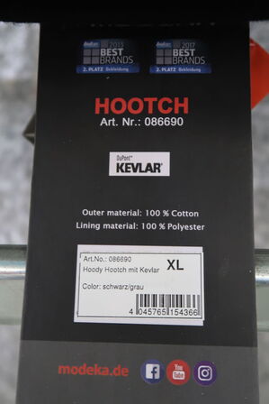 Hoody MODEKA Hootch m. Kevlar XL - Sort/grå (ubrugt)