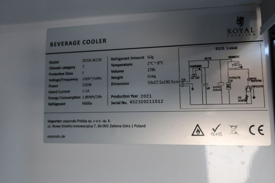 Køleskab ROYAL CATERING RCGK-W278