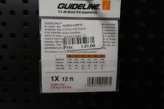 7 pk. GUIDELINE Power Strike knotless Tapered Leader 1X 0,26mm 4,9kg 12ft