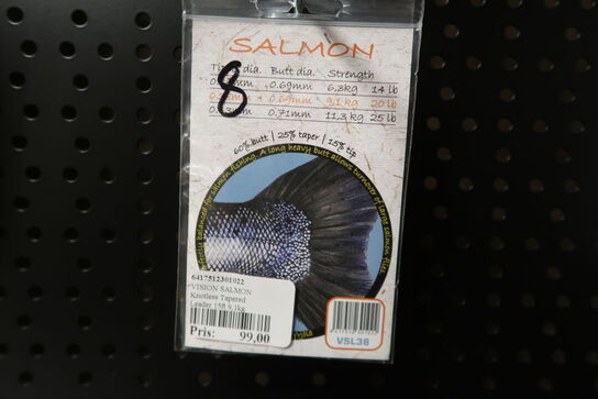 8 pk. VISION SALMON Knotless Tapered Leader 15ft 9,1kg 0,38