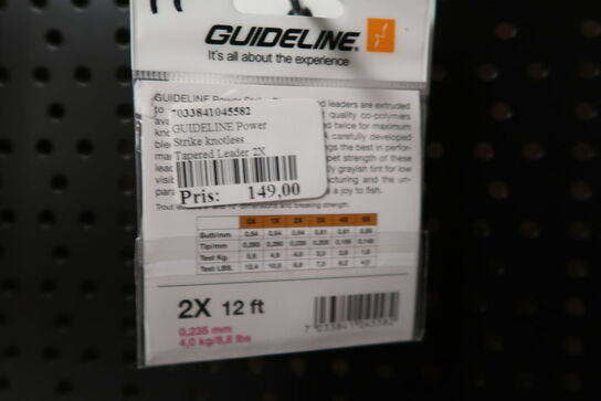 11 pk. GUIDELINE Power Strike knotless Tapered Leader 2X 0,235mm 4,0kg 12f