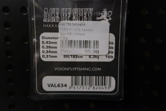 15 pk. VISION ACE Leaders 2pcs 6ft 0,34mm 8,2kg