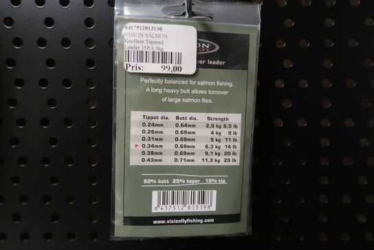 7 pk. VISION SALMON Knotless Tapered Leader 15ft 6,3kg 0,34