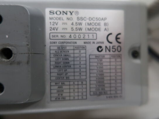 Kamera SONY SSC-DC50AP m. ringlys til bl.a. kvalitetskontrol