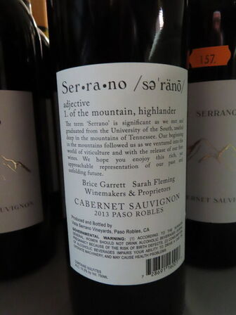 6 fl. rødvin, SERRANO CABERNET SAUVIGNON 2013, Serrano Russell Family Vineyard