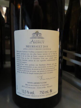 4 fl. rødvin, MEURSAULT LES PELLANS 2018, Domaine d'Ardhuy