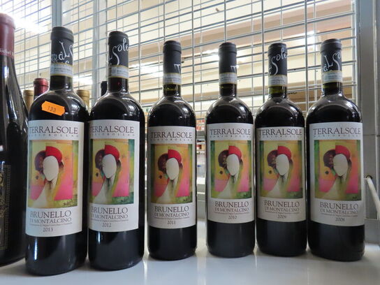 6 fl. rødvin, TERRALSOLE BRUNELLO DE MONTALCINO, 6 årgange fra 2008-2013 
