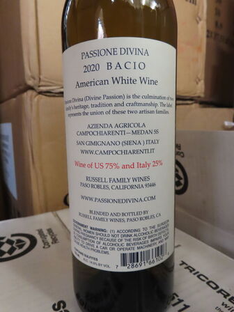 12 fl. hvidvin, PASSIONE DIVINA BACIO 2020, Russell Family Vineyard, Paso Robles