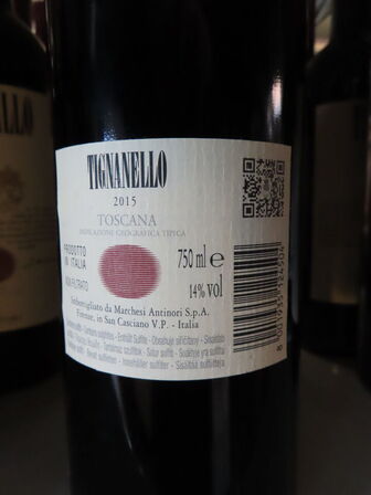 6 fl. rødvin, TIGNANELLO 2015, Antinori Tignanello, Toscana IGT