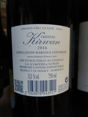 4 fl. rødvin, CHÂTEAU KIRVAN 2016, 3. Cru Grand Cru Classé, Margaux