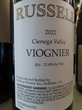 3 fl. hvidvin, RUSSELL VIOGNIER 2022, Cienega Valley
