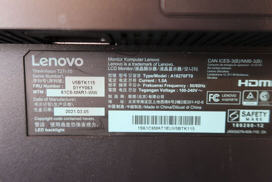 Lenovo ThinkVision T27I-30 27" 1920 x 1080