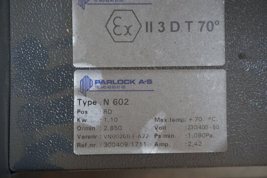 1 stk. ventilator, Parlock N602/1,1KW2P